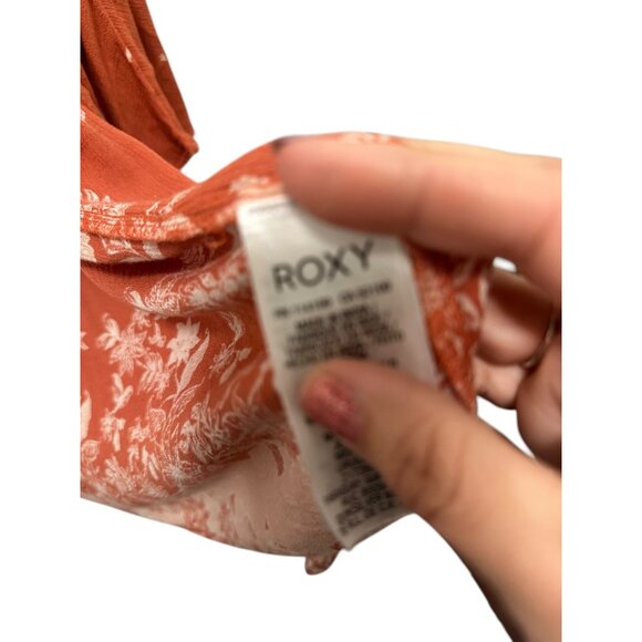 Roxy Womens Floral Open-Front Kimono Cardigan M/L Rust Orange & White Lightweigh - Picture 6 of 7